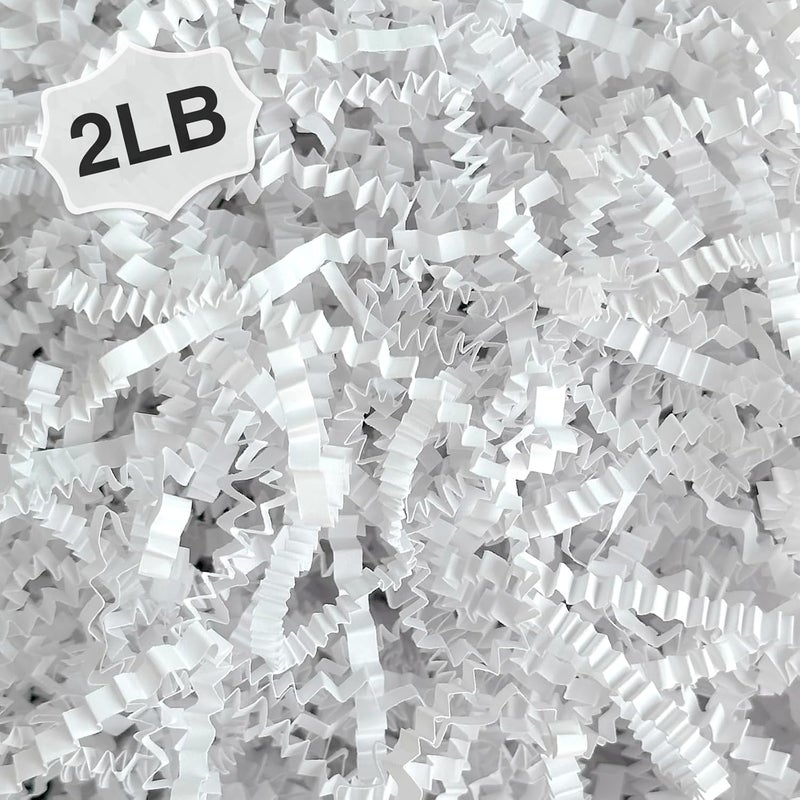 Corlcol 2LB Crinkle Cut Paper Shred Filler for Bag Gift Box Basket Confetti Paper Shreded Stuffing Decoration for Valentine's Day Holiday Party(White) - Image 1